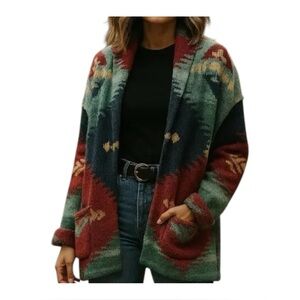 Vtg Lauren Ralph Lauren Southwestern Knit Heavy Wool Shawl Cardigan Med Sweater